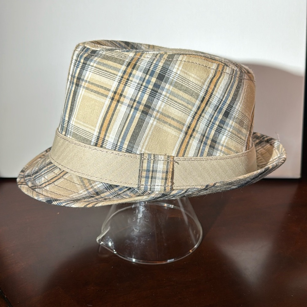 Beige plaid fedora, EUC